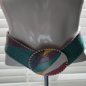 Vintage 80s 90s Multicolor Snakeskin Pattern Belt By Tonya